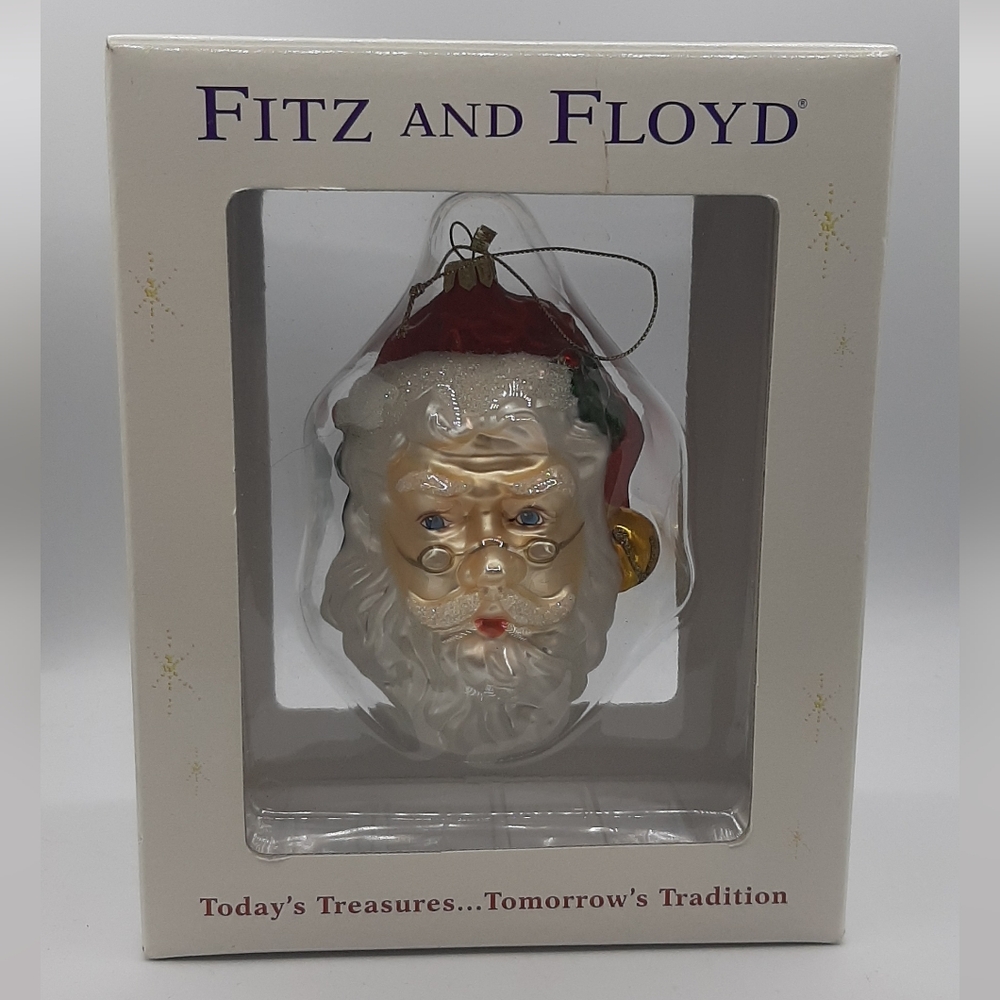 FITZ and FLOYD Old Fashioned Christmas Santa Face Mercury Glass Ornament